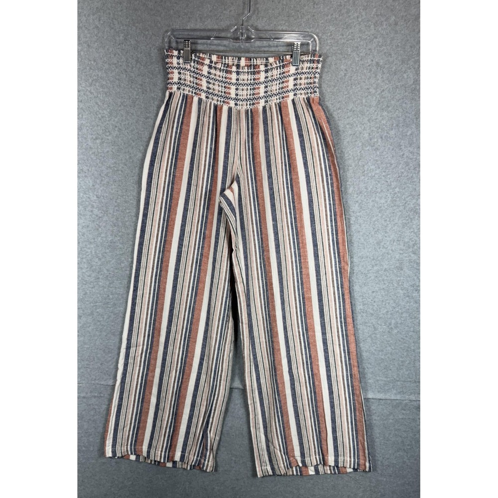 Rewash Pants Womens Large Multicolor Striped High Rise Wide Leg Linen Blend